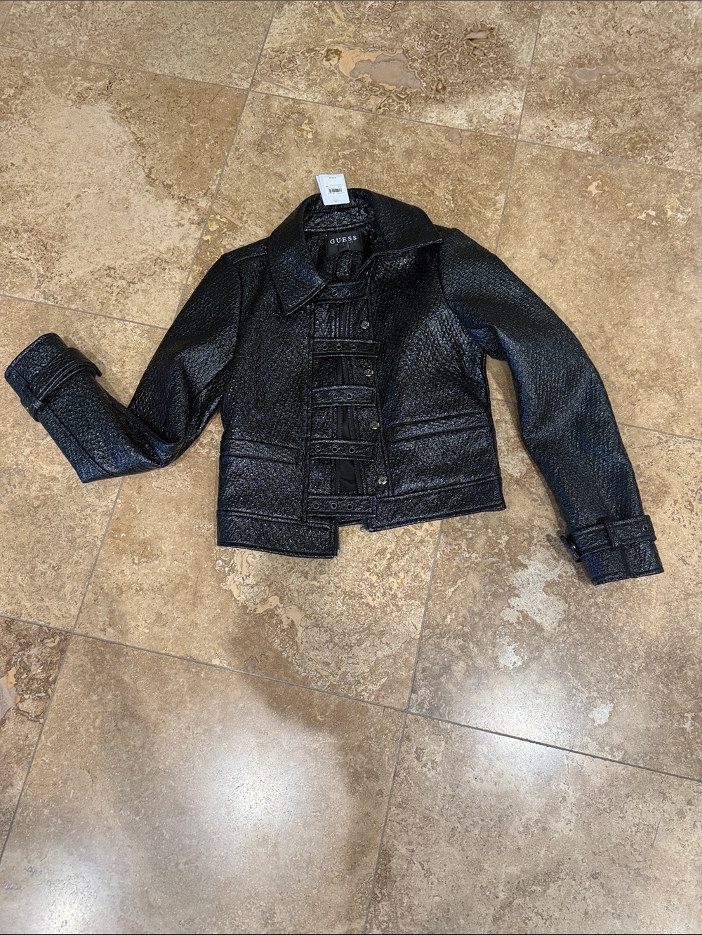 Guess Black Textured Faux Leather Jacket